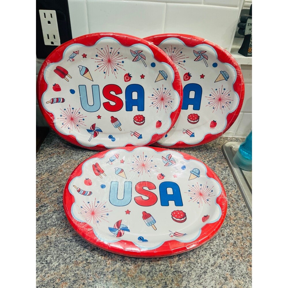 24 Pack USA Patriotic Nice Paper Plates Party Supplies